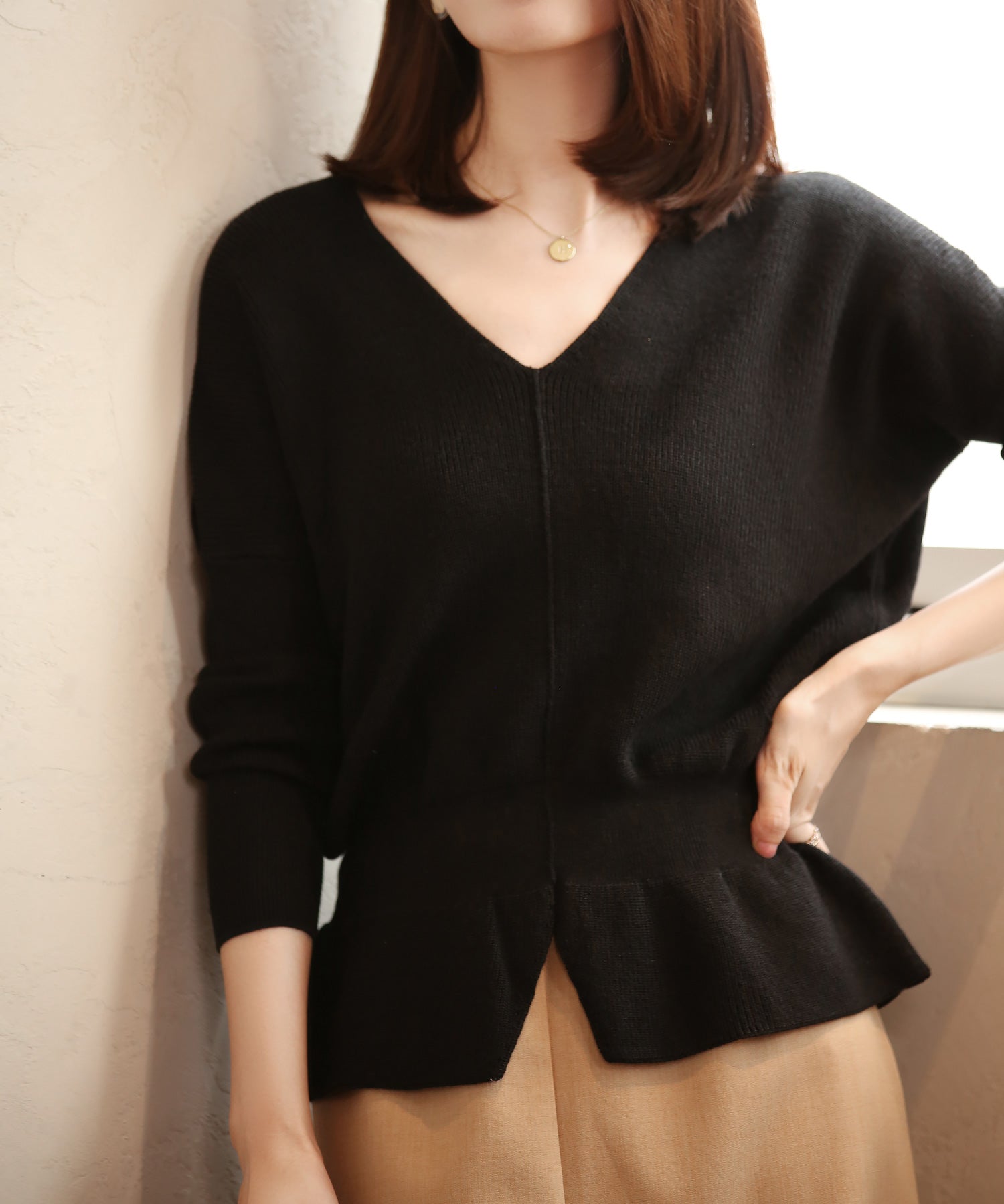 11色4size裾フレアペプラムニットトップスxy1020-s-bk