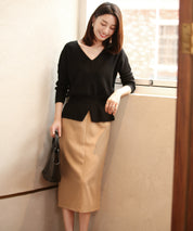 11色4size裾フレアペプラムニットトップスxy1020 ブラック