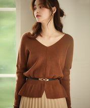 11色4size裾フレアペプラムニットトップスxy1020 ブラウン