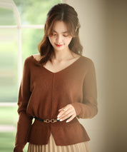 11色4size裾フレアペプラムニットトップスxy1020 ブラウン