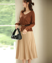 11色4size裾フレアペプラムニットトップスxy1020 ブラウン