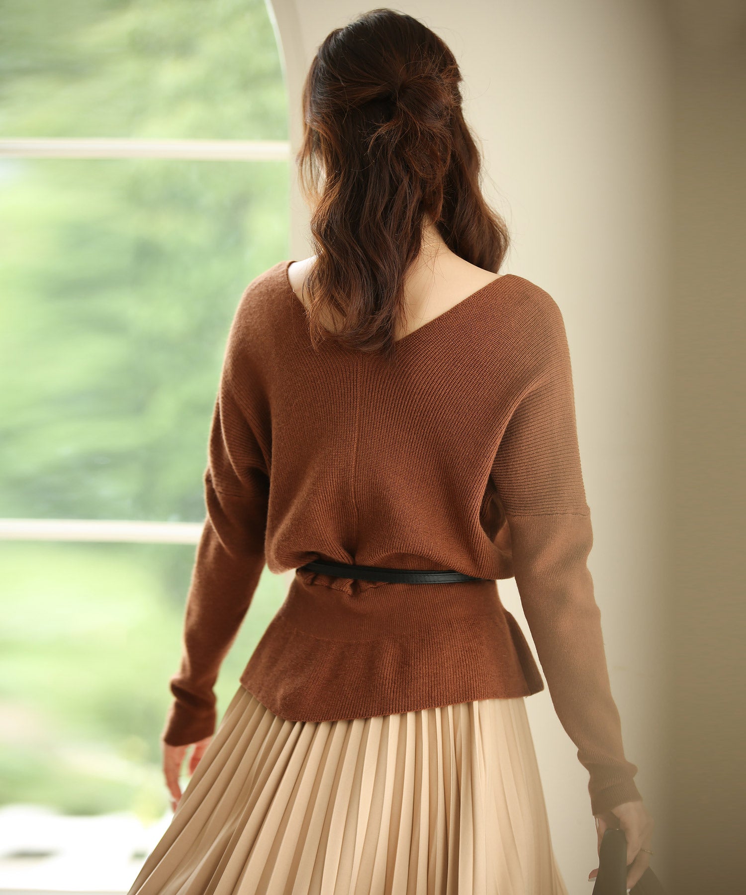 11色4size裾フレアペプラムニットトップスxy1020 ブラウン