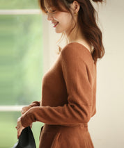 11色4size裾フレアペプラムニットトップスxy1020 ブラウン