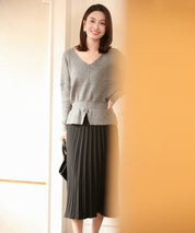 11色4size裾フレアペプラムニットトップスxy1020 グレー