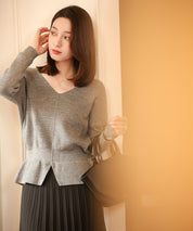 11色4size裾フレアペプラムニットトップスxy1020 グレー