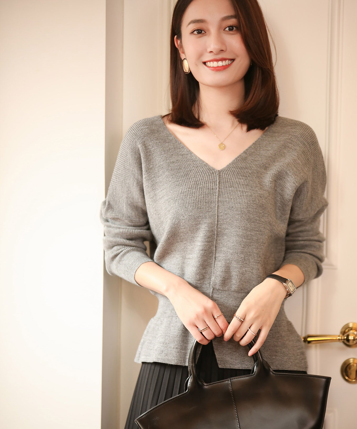 11色4size裾フレアペプラムニットトップスxy1020 グレー