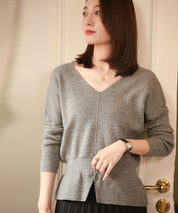 11色4size裾フレアペプラムニットトップスxy1020 グレー