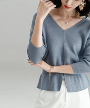 11色4size裾フレアペプラムニットトップスxy1020 ライトブルー