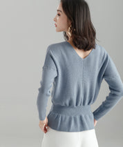 11色4size裾フレアペプラムニットトップスxy1020 ライトブルー