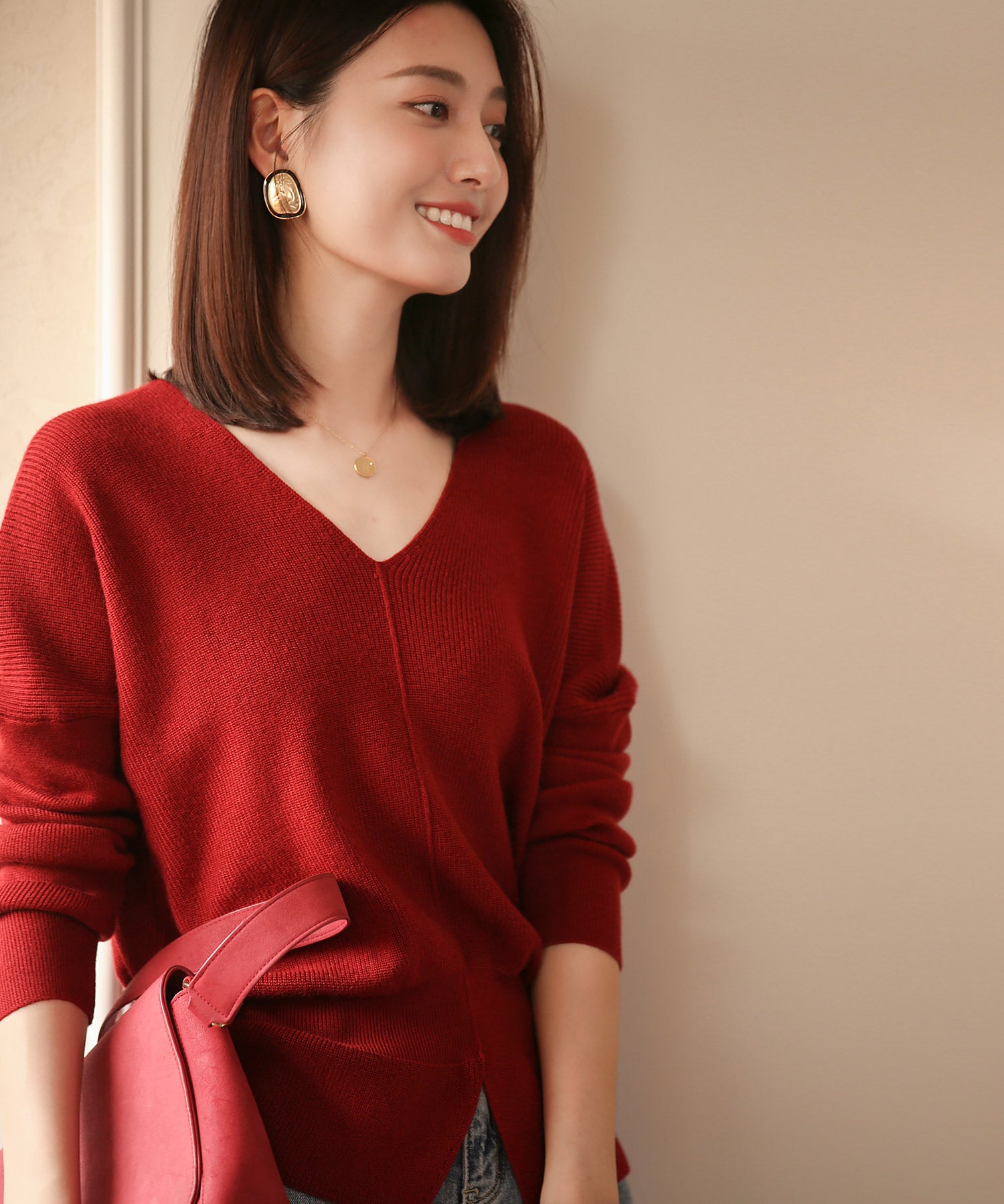 11色4size裾フレアペプラムニットトップスxy1020 ワイン