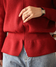 11色4size裾フレアペプラムニットトップスxy1020 ワイン