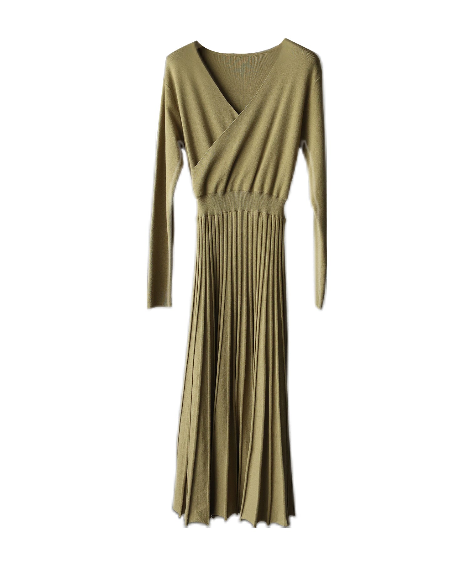 リブプリーツAラインロングニットワンピースxya1710-xs-green