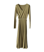 リブプリーツAラインロングニットワンピースxya1710-xs-green