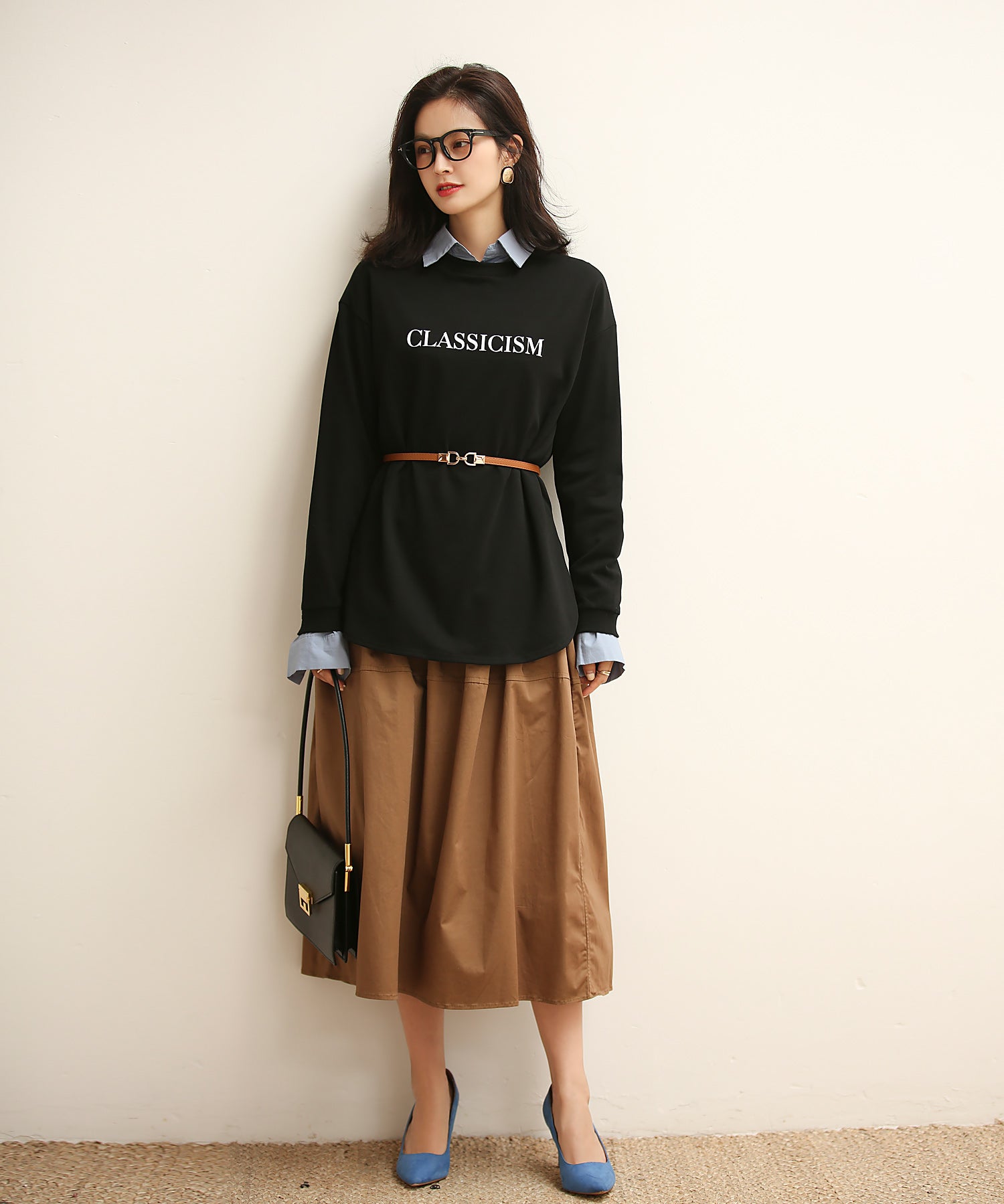 ゴールドバックル細ベルトxyf0002 ブラウン