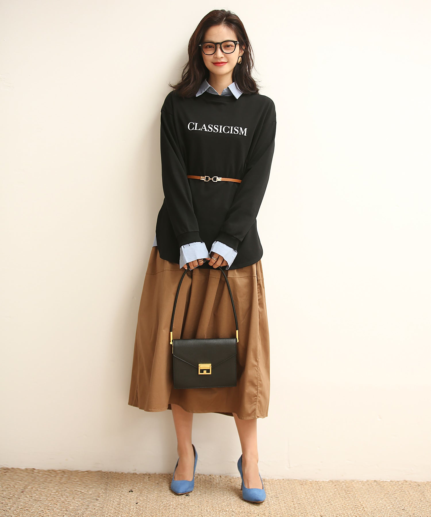 ゴールドバックル細ベルトxyf0002 ブラウン