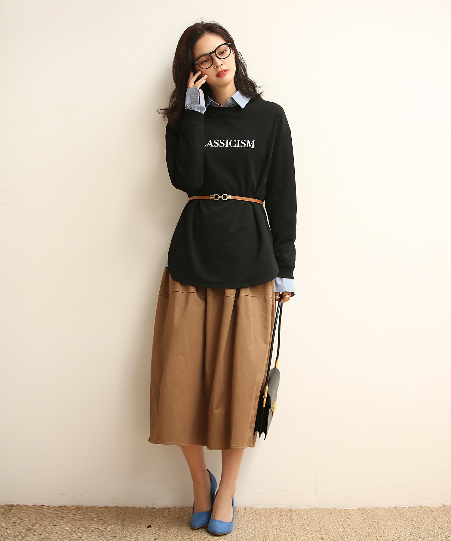 ゴールドバックル細ベルトxyf0002 ブラウン