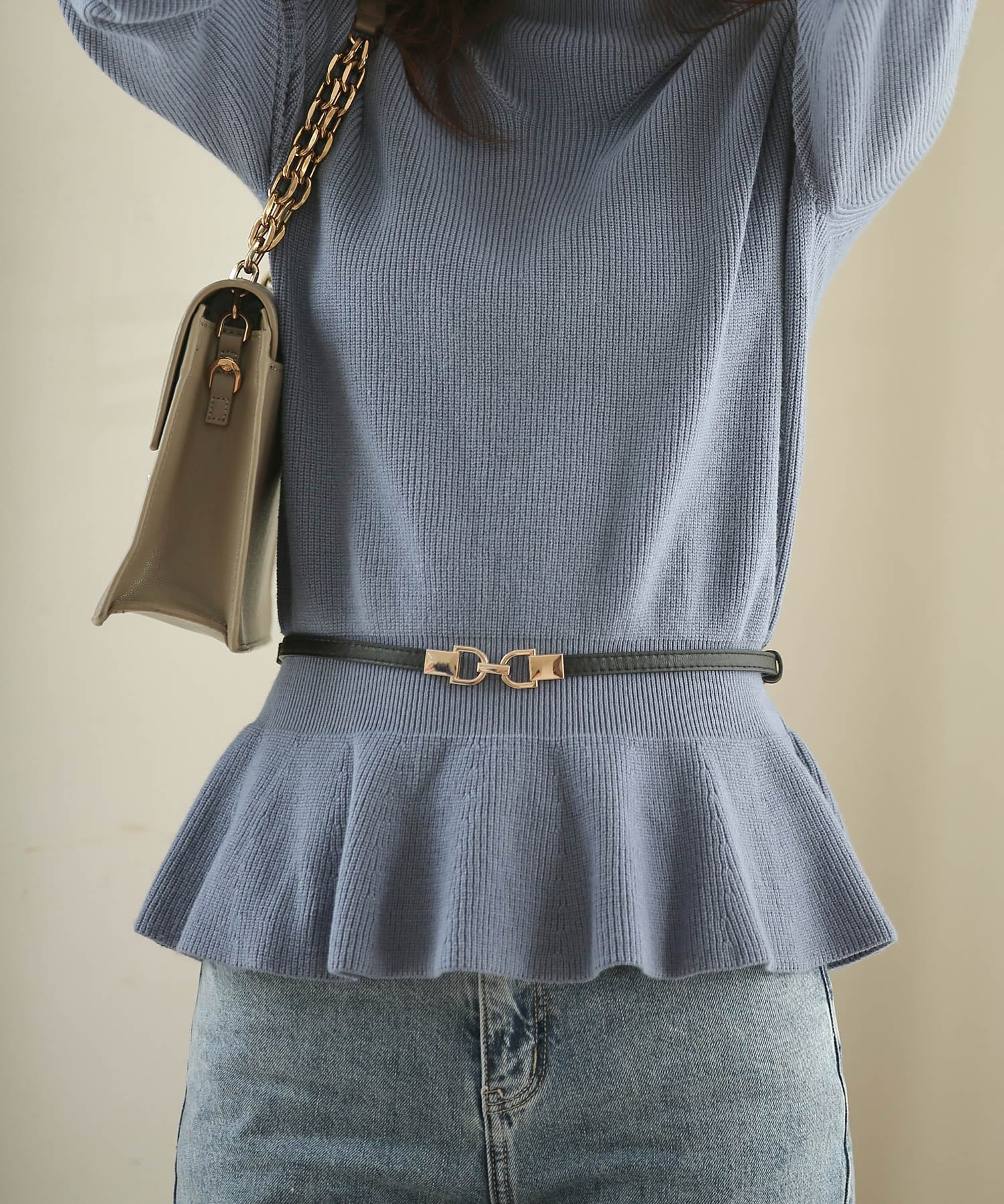 ゴールドバックル細ベルトxyf0002 ブラック