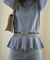 ゴールドバックル細ベルトxyf0002 ブラック