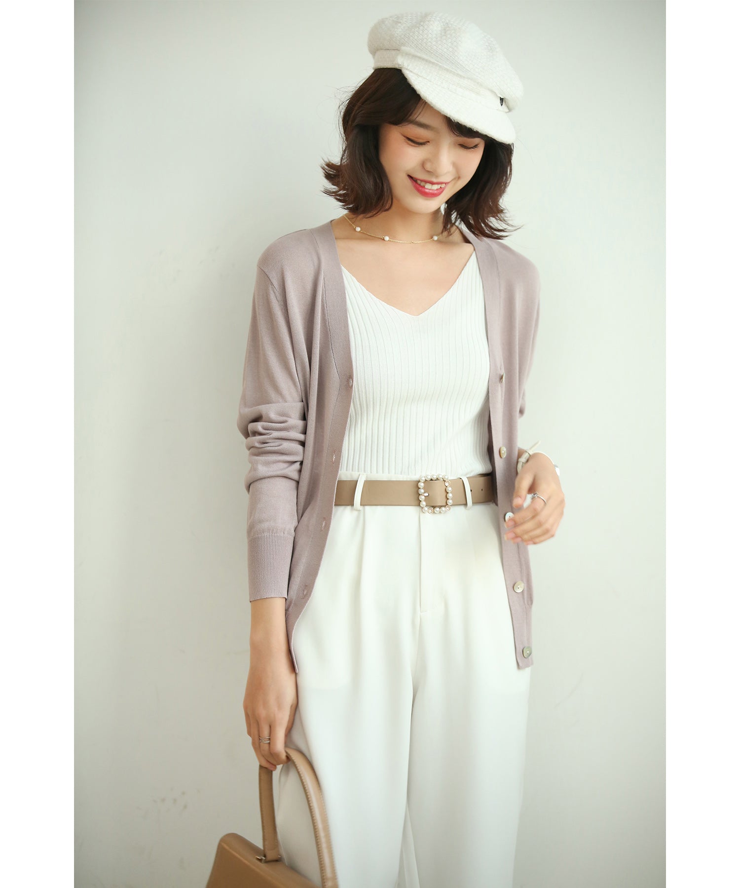 サマーニットVネックカーディガンxyf2080 ラベンダー