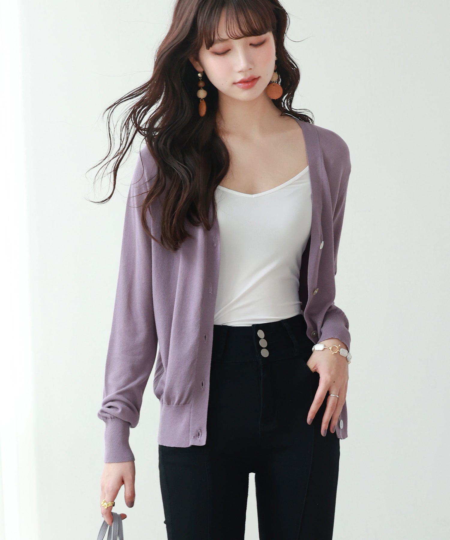 サマーニットVネックカーディガンxyf2080-103-15