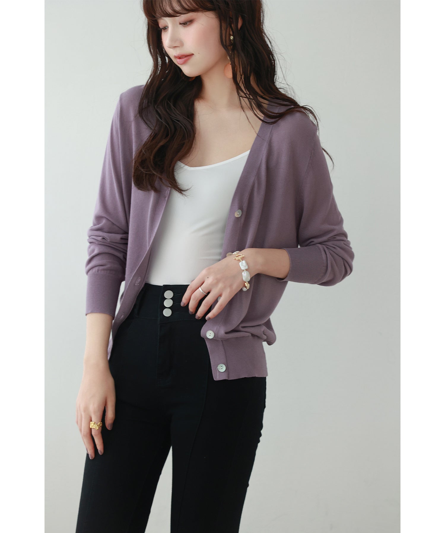 サマーニットVネックカーディガンxyf2080 パープル