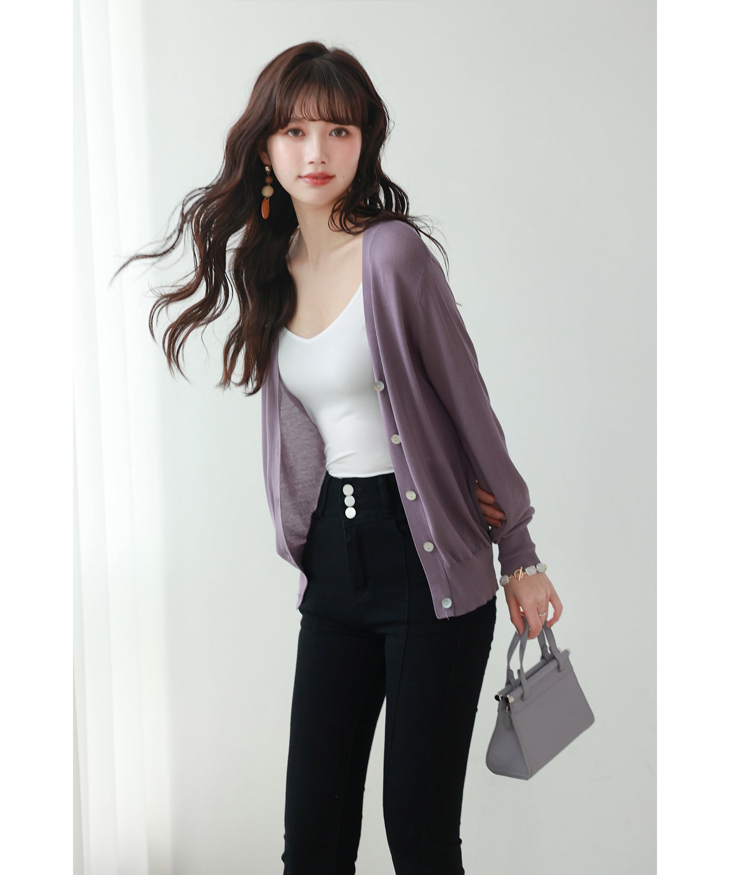 サマーニットVネックカーディガンxyf2080 パープル