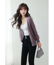 サマーニットVネックカーディガンxyf2080 パープル