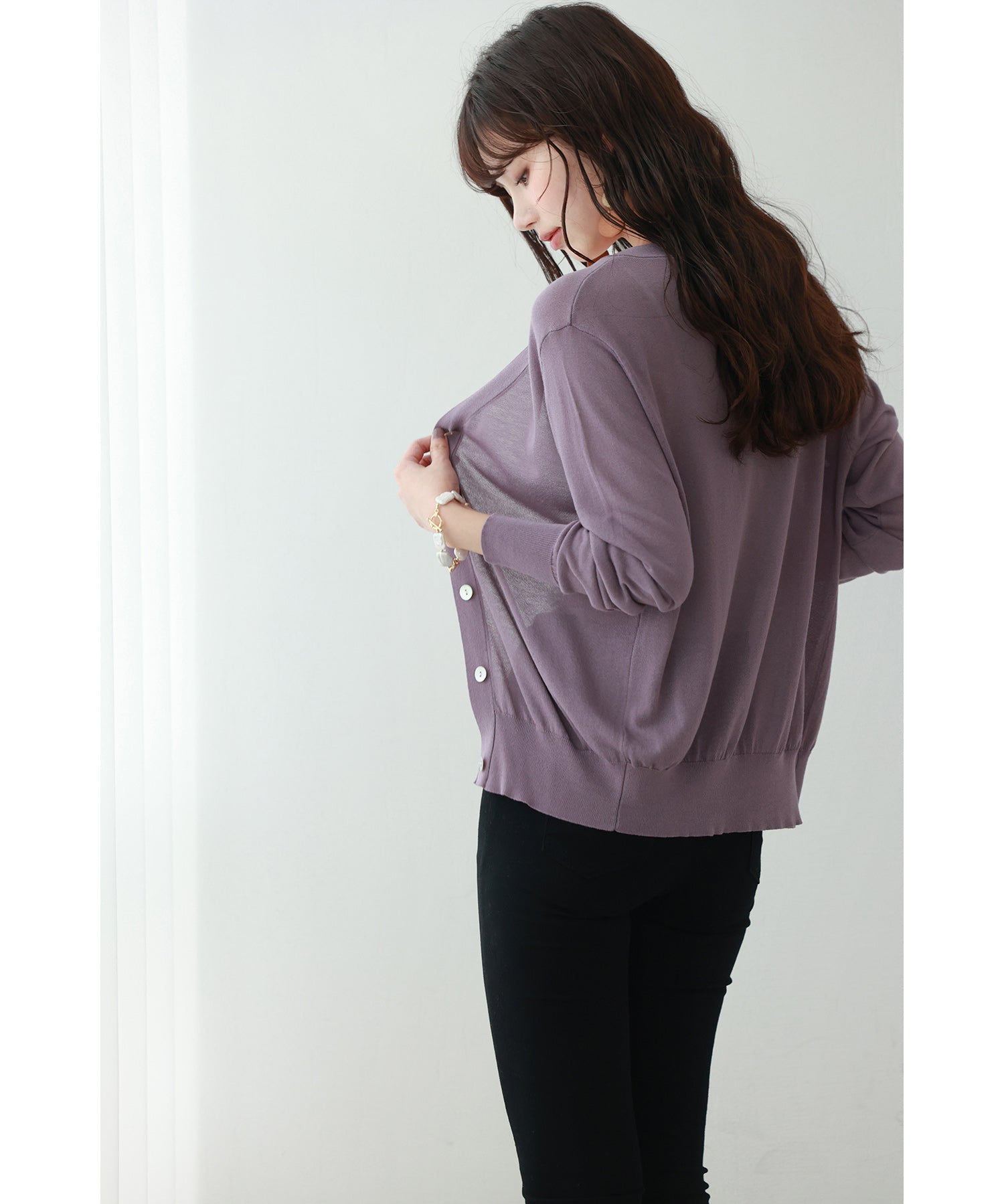 サマーニットVネックカーディガンxyf2080 パープル