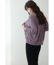 サマーニットVネックカーディガンxyf2080 パープル