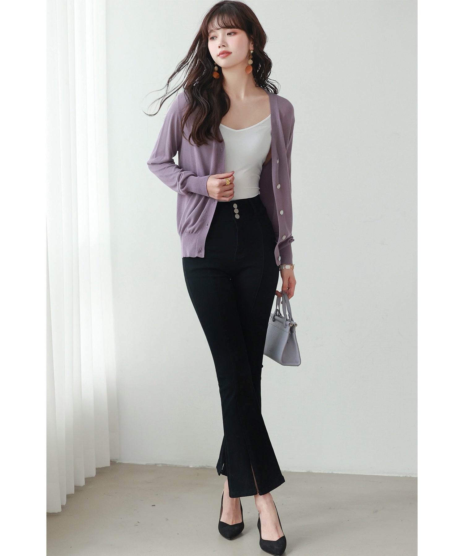 サマーニットVネックカーディガンxyf2080 パープル