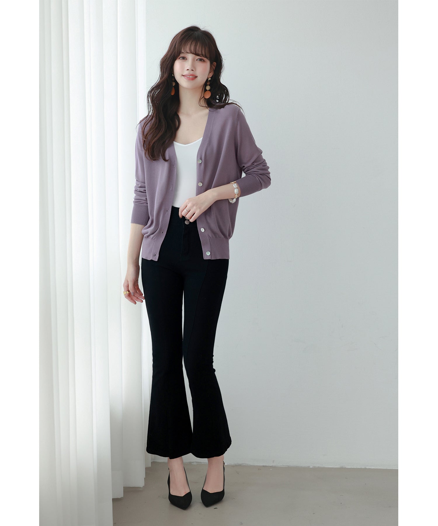 サマーニットVネックカーディガンxyf2080 パープル