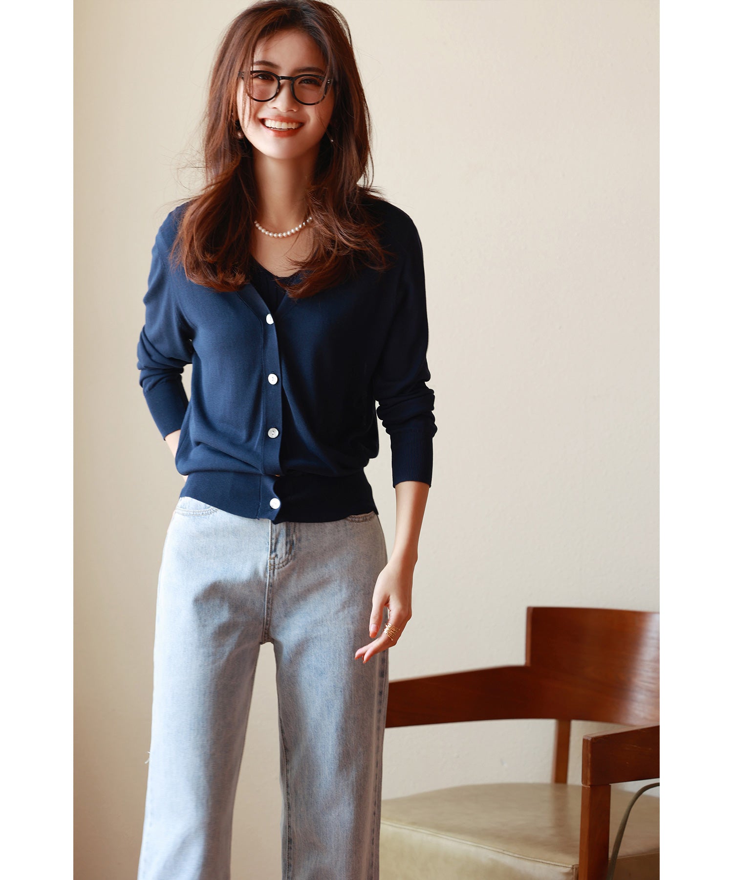 サマーニットVネックカーディガンxyf2080-103-16