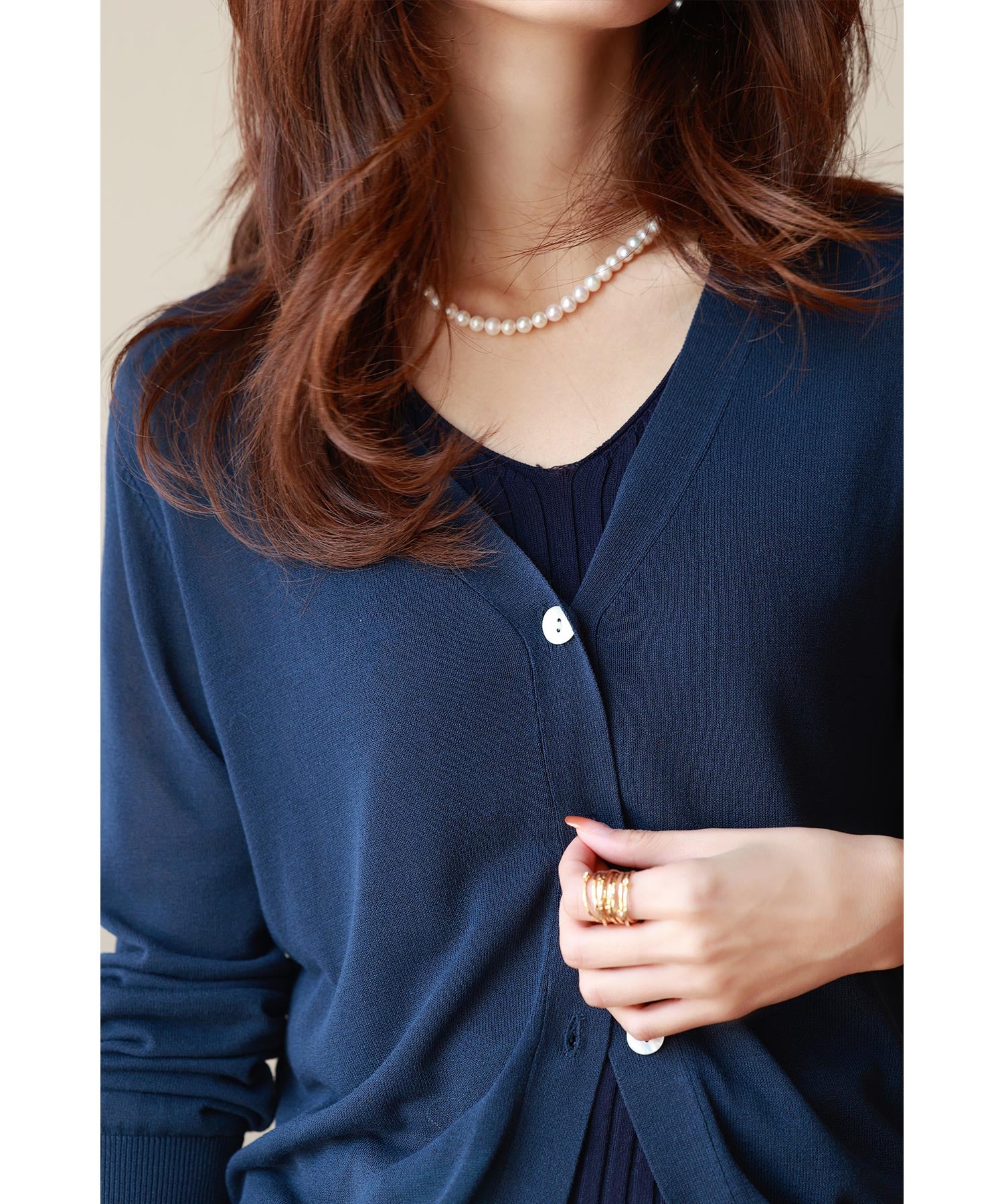 サマーニットVネックカーディガンxyf2080 ネイビー