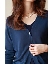 サマーニットVネックカーディガンxyf2080 ネイビー