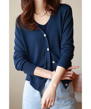 サマーニットVネックカーディガンxyf2080 ネイビー