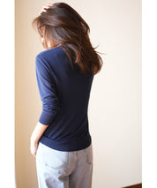 サマーニットVネックカーディガンxyf2080 ネイビー