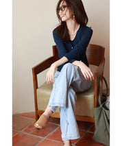 サマーニットVネックカーディガンxyf2080 ネイビー