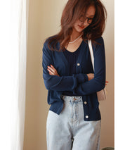 サマーニットVネックカーディガンxyf2080 ネイビー