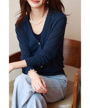 サマーニットVネックカーディガンxyf2080 ネイビー