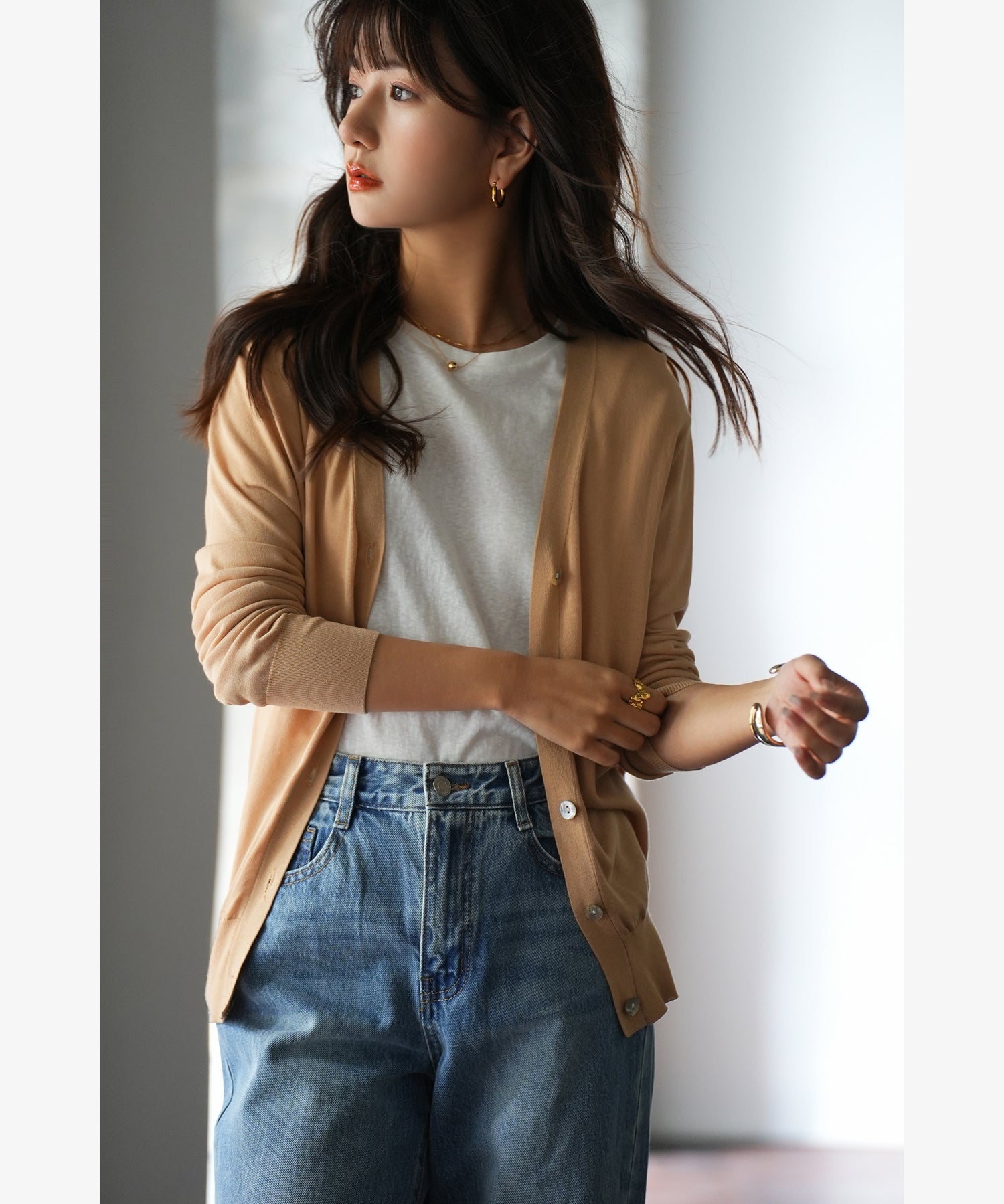 サマーニットVネックカーディガンxyf2080-103-171