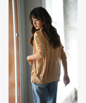 サマーニットVネックカーディガンxyf2080 キャメル