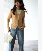 サマーニットVネックカーディガンxyf2080 キャメル