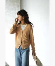 サマーニットVネックカーディガンxyf2080 キャメル