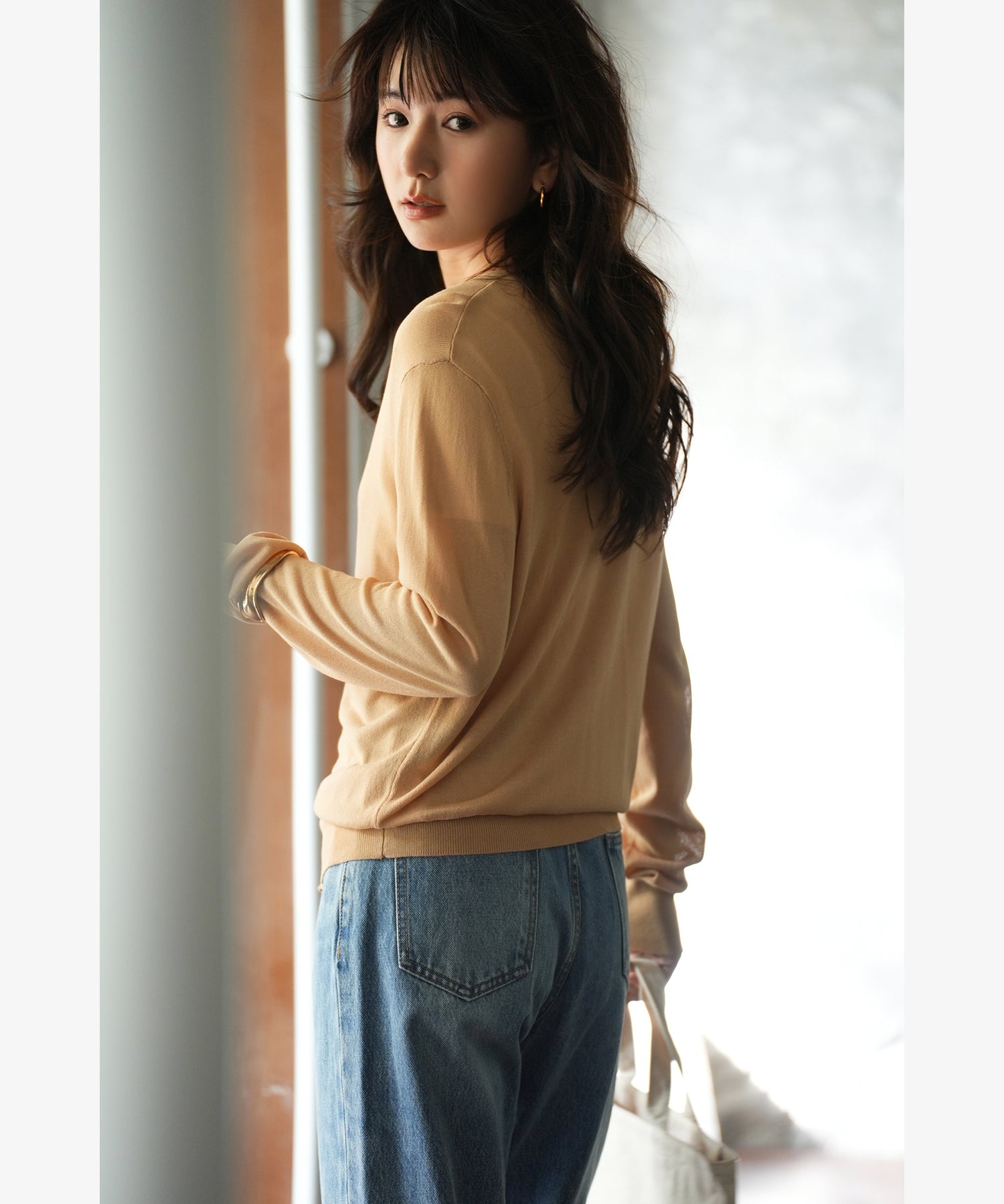 サマーニットVネックカーディガンxyf2080 キャメル