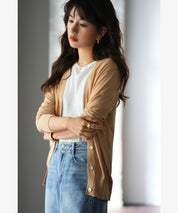 サマーニットVネックカーディガンxyf2080 キャメル