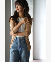 サマーニットVネックカーディガンxyf2080 キャメル