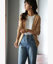 サマーニットVネックカーディガンxyf2080 キャメル