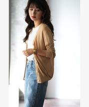 サマーニットVネックカーディガンxyf2080 キャメル