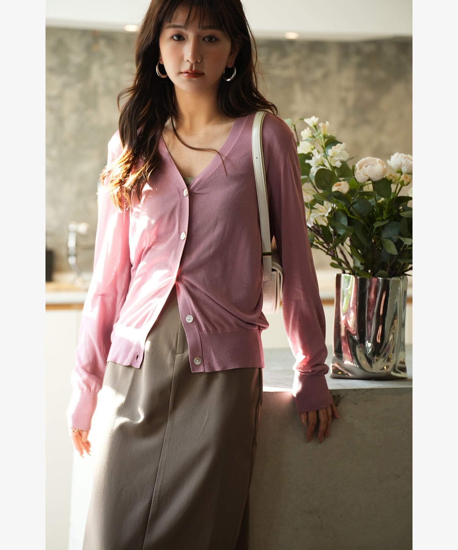 サマーニットVネックカーディガンxyf2080-103-177