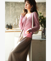 サマーニットVネックカーディガンxyf2080 ローズ